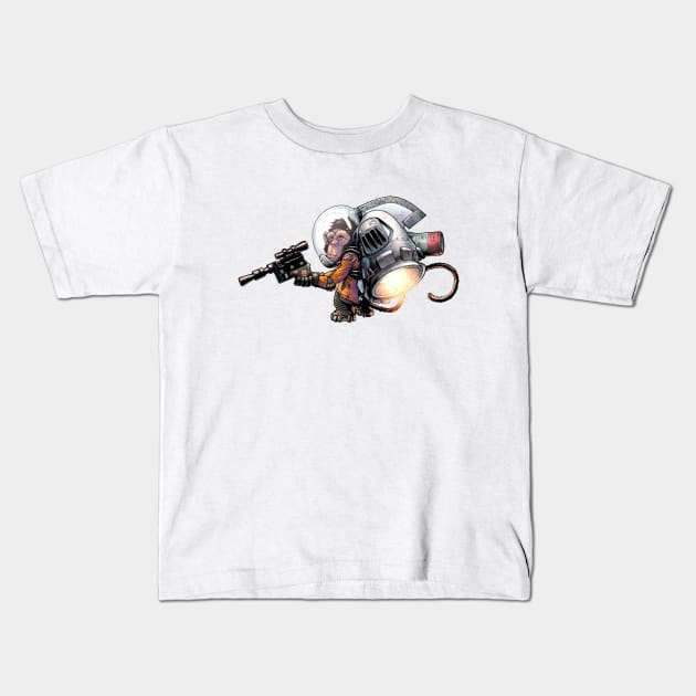 Jetpack Monkey Kids T-Shirt by gregorytitus